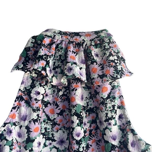 Anthropologie XS Purple Black Floral Print Ruffle V Neck Blouse Top Boho Cottage - Picture 4 of 9